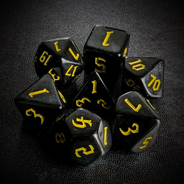 Yellow on Solid Black Acrylic - 7pcs RPG Full Dice Set Top